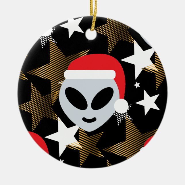 santa alien emoji ceramic ornament (Front)