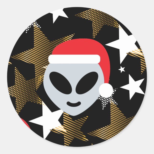 santa alien emoji classic round sticker (Front)