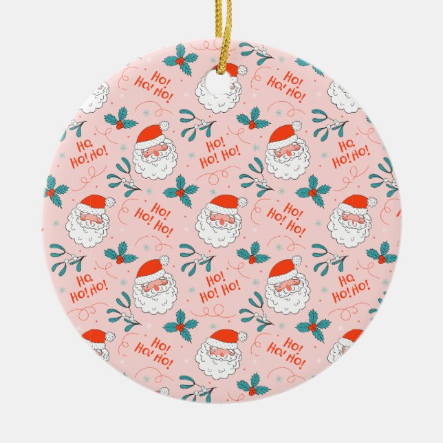 Santa all over print Joyful Greetings collection Ceramic Ornament (Front)
