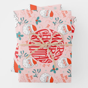 Santa all over print Joyful Greetings collection Wrapping Paper Sheet