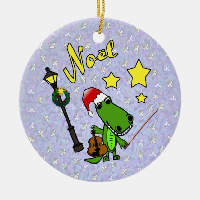 Santa Alligator with Violin Ornament (Front)
