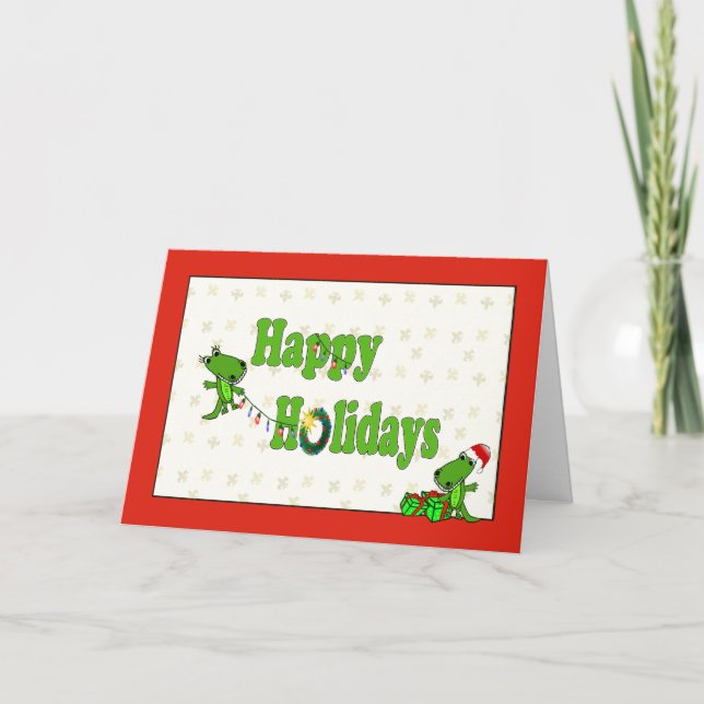 Santa Alligators Happy Holidays Holiday Card (Front)
