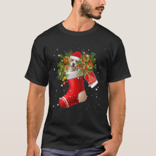 Santa American Staffy In Christmas Sock Pajama T-Shirt