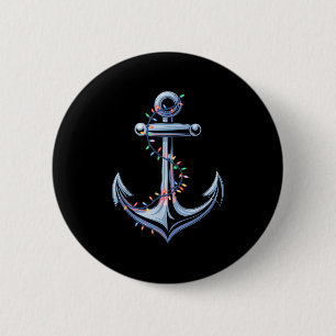 Santa Anchor Cool Christmas Lights Boating Sailing 6 Cm Round Badge