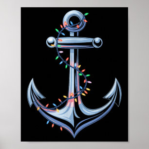 Santa Anchor Cool Christmas Lights Boating Sailing Poster