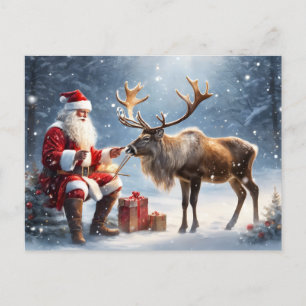 Santa and a Reindeer art Postcard