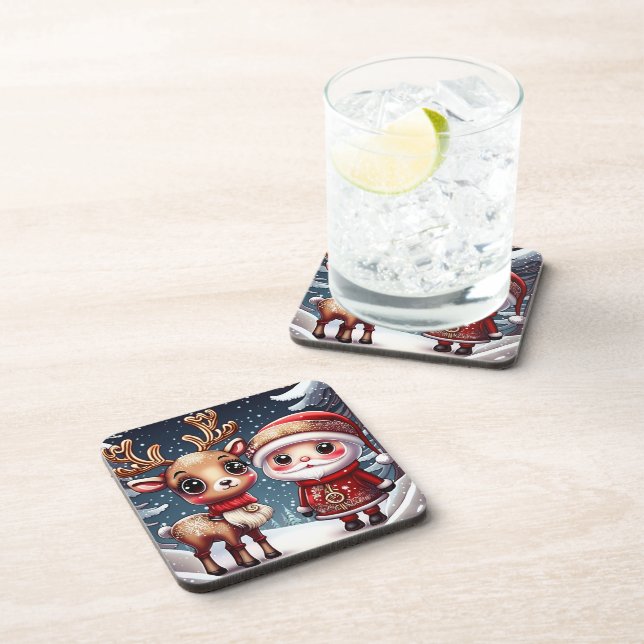 Santa And A Reindeer Coaster (Right Side)