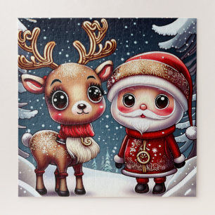 Santa And A Reindeer Jigsaw Puzzle