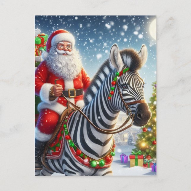 Santa and a Zebra Fantasy Postcard (Front)