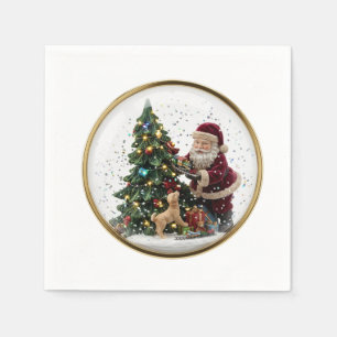 Santa and adorable Puppy Christmas Tree Design Napkin