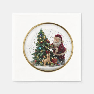 Santa and adorable Puppy Christmas Tree Design Napkin