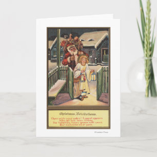 Santa and Angel with Lantern Holiday Card