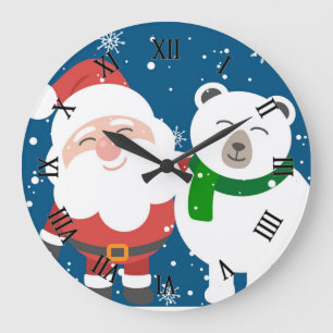 Santa and Bear Large Clock