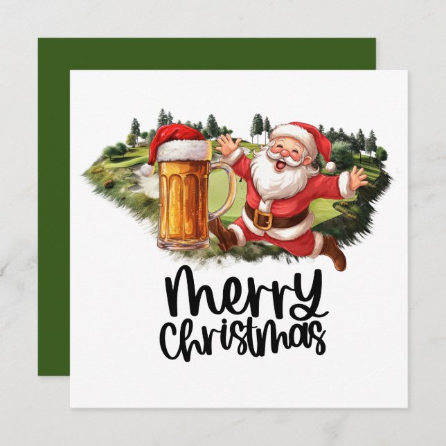Santa and Beer for Christmas Funny Golfer  Holiday Card (Front/Back)
