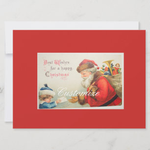 Santa and boy vintage nostalgia Christmas Holiday Card