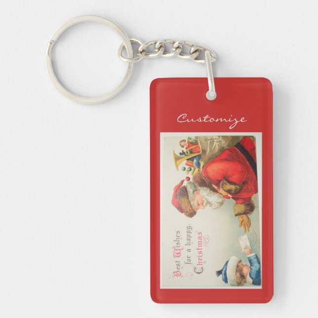 Santa and boy vintage nostalgia Christmas Key Ring (Front)