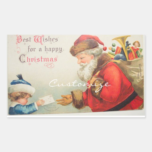 Santa and boy vintage nostalgia Christmas Rectangular Sticker (Front)