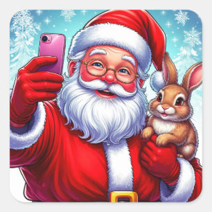 Santa And Bunny Taking Christmas Selfie Square Sticker