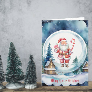 Santa and Candy Cane SnowGlobe - Wishes Come True Card