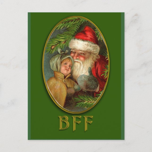 Santa and Child BFF Vintage Art Christmas Cards (Front)