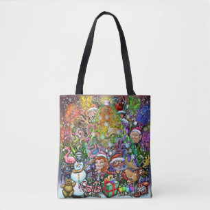 Santa and Christmas Elves Tote Bag