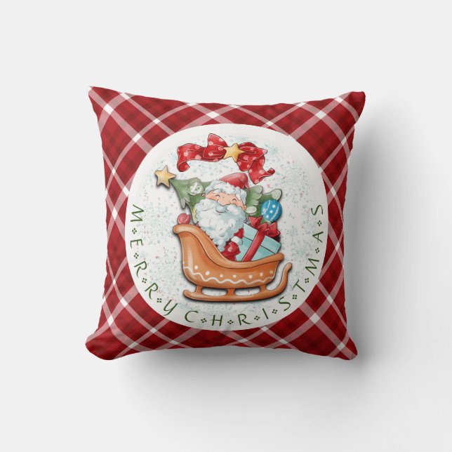 Santa and Christmas Sleigh Throw Pillow (Front)