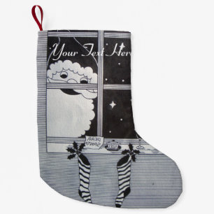 Santa and christmas stockings black and white art