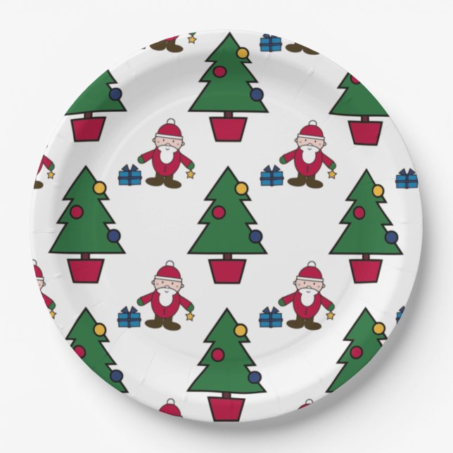 Santa And Christmas Tree paper Plate (Front)