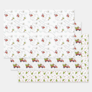 Santa and Christmas Tree Wrapping Paper Sheet