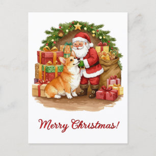 Santa and Corgi Christmas Postcard