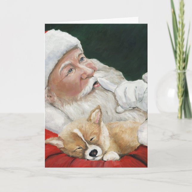 Santa and Corgi Pup Christmas Greeting Card (Front)