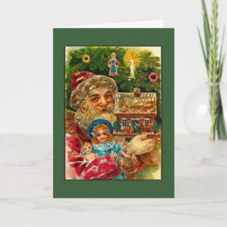 Santa and Cottage Greetings Holiday Card