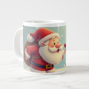 Santa and cute Rudolph the Deer Happy Christmas Large Coffee Mug