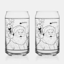 Santa and Deer Soda Glass