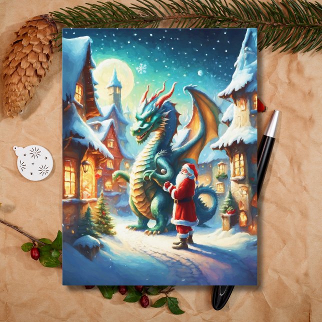 Santa And Dragon In North Pole At Christmas ai Holiday Postcard (Creator Uploaded)