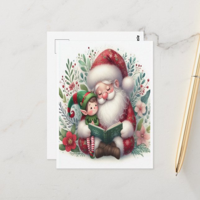 Santa And Elf 3 Postcard (Front/Back In Situ)