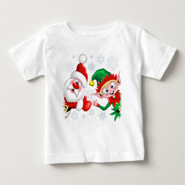 Santa and Elf Christmas Characters Thumbs Up  Baby T-Shirt (Front)