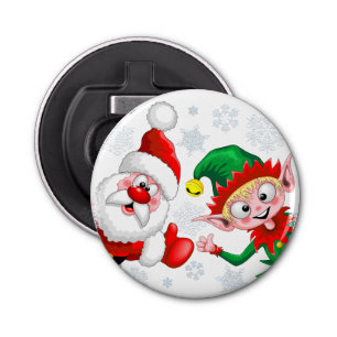 Santa and Elf Christmas Characters Thumbs Up  Bottle Opener