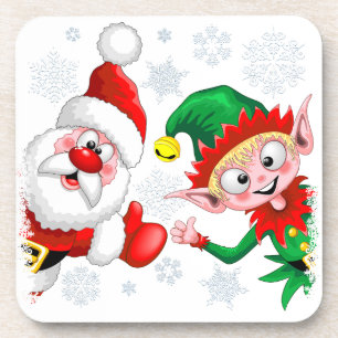 Santa and Elf Christmas Characters Thumbs Up  Coaster