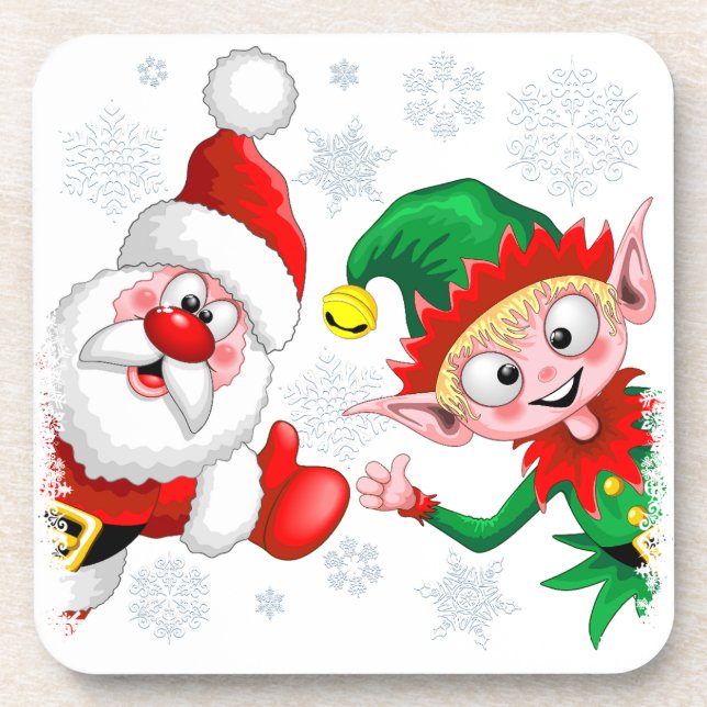Santa and Elf Christmas Characters Thumbs Up  Coaster (Front)