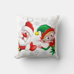 Santa and Elf Christmas Characters Thumbs Up   Cushion