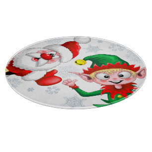 Santa and Elf Christmas Characters Thumbs Up  Cutting Board
