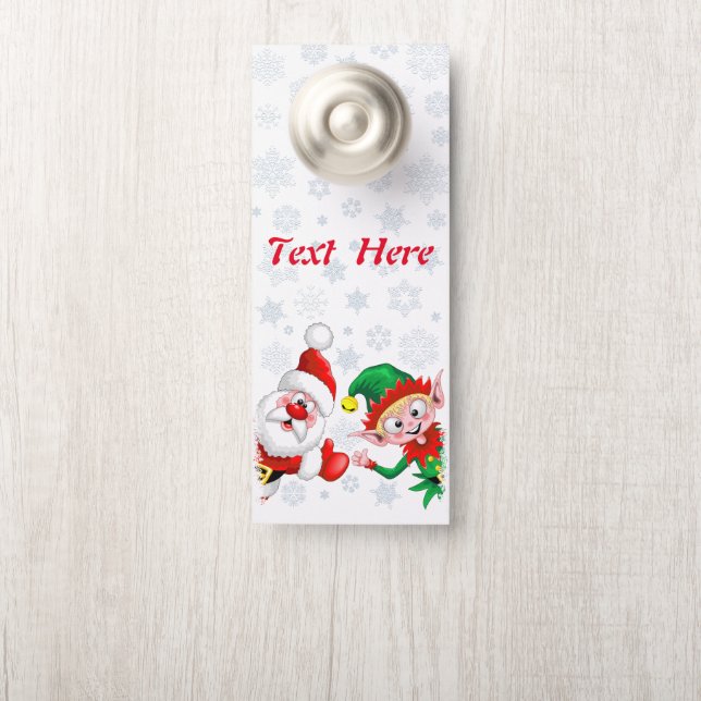 Santa and Elf Christmas Characters Thumbs Up  Door Hanger (On Knob)