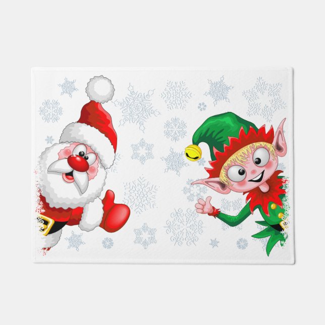 Santa and Elf Christmas Characters Thumbs Up  Doormat (Front)