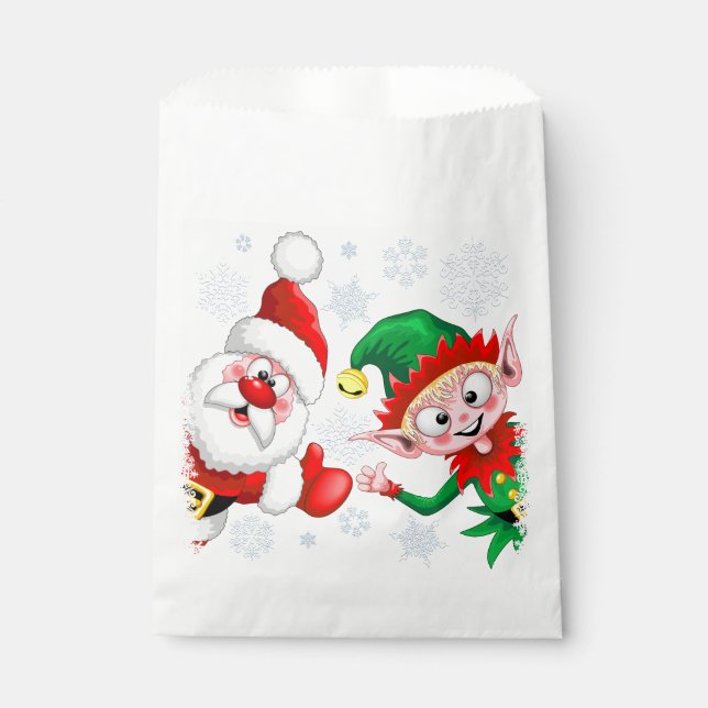 Santa and Elf Christmas Characters Thumbs Up   Favour Bag (Front)