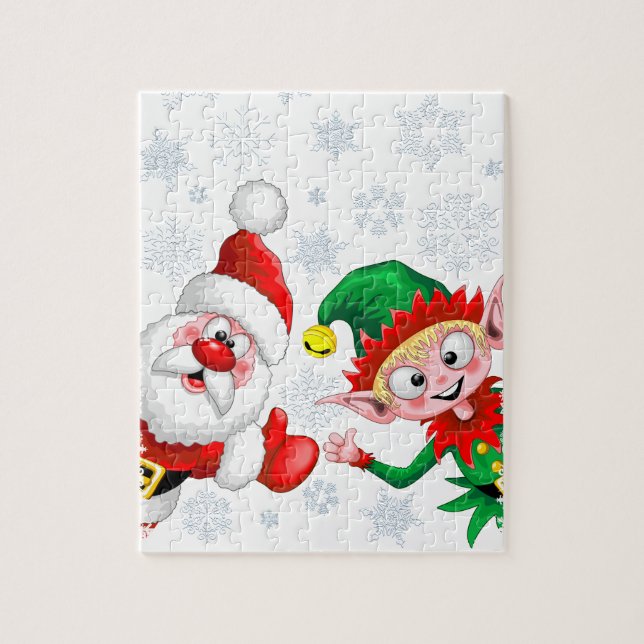 Santa and Elf Christmas Characters Thumbs Up   Jigsaw Puzzle (Vertical)