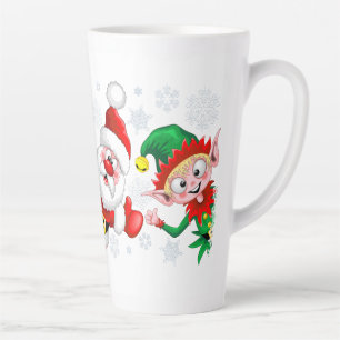 Santa and Elf Christmas Characters Thumbs Up  Latte Mug