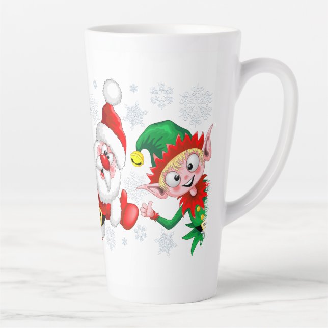Santa and Elf Christmas Characters Thumbs Up  Latte Mug (Right)