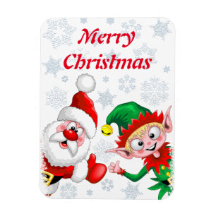 Santa and Elf Christmas Characters Thumbs Up  Magnet