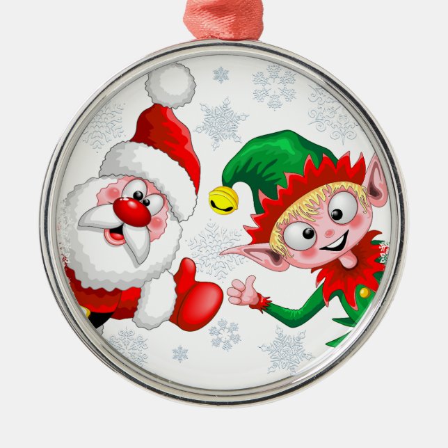 Santa and Elf Christmas Characters Thumbs Up  Metal Ornament (Front)